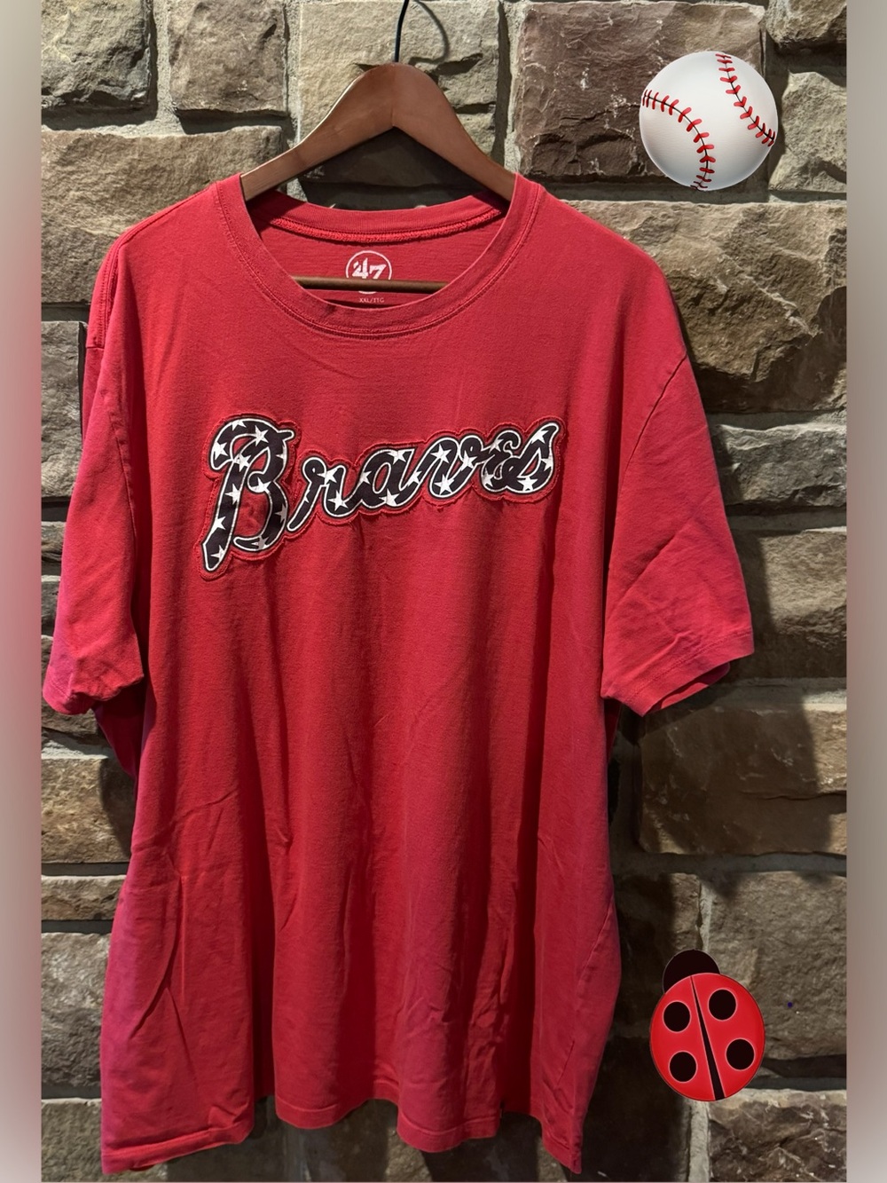 47 Brand Men’s Red Patriotic Braves Graphic Short Sleeve Tee -XXL